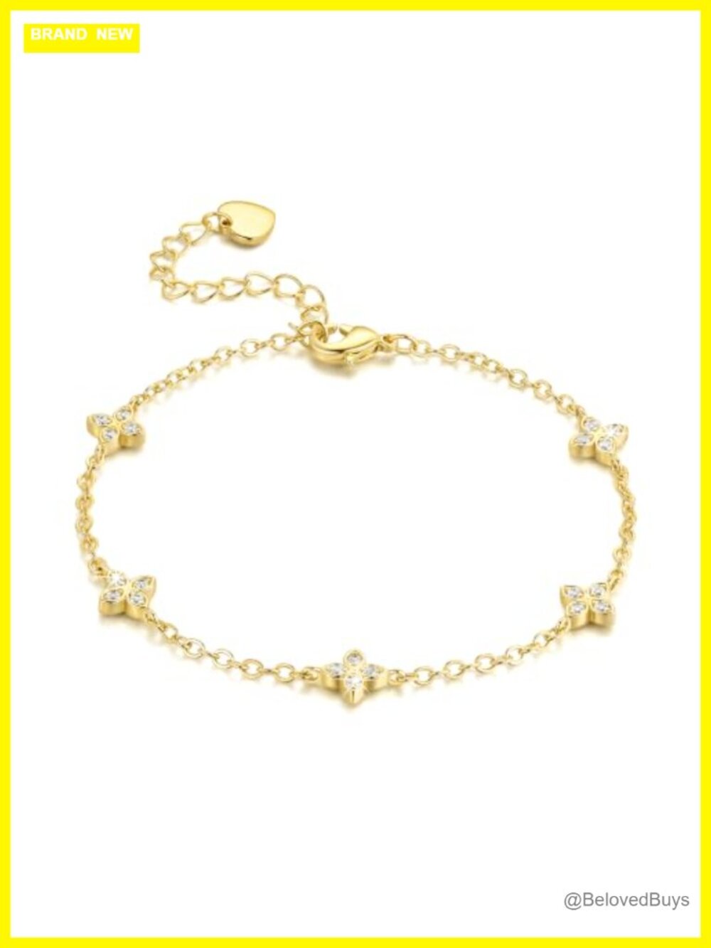 14K Gold Plated Flower Charm Bracelet for Women CZ Link Adjustable